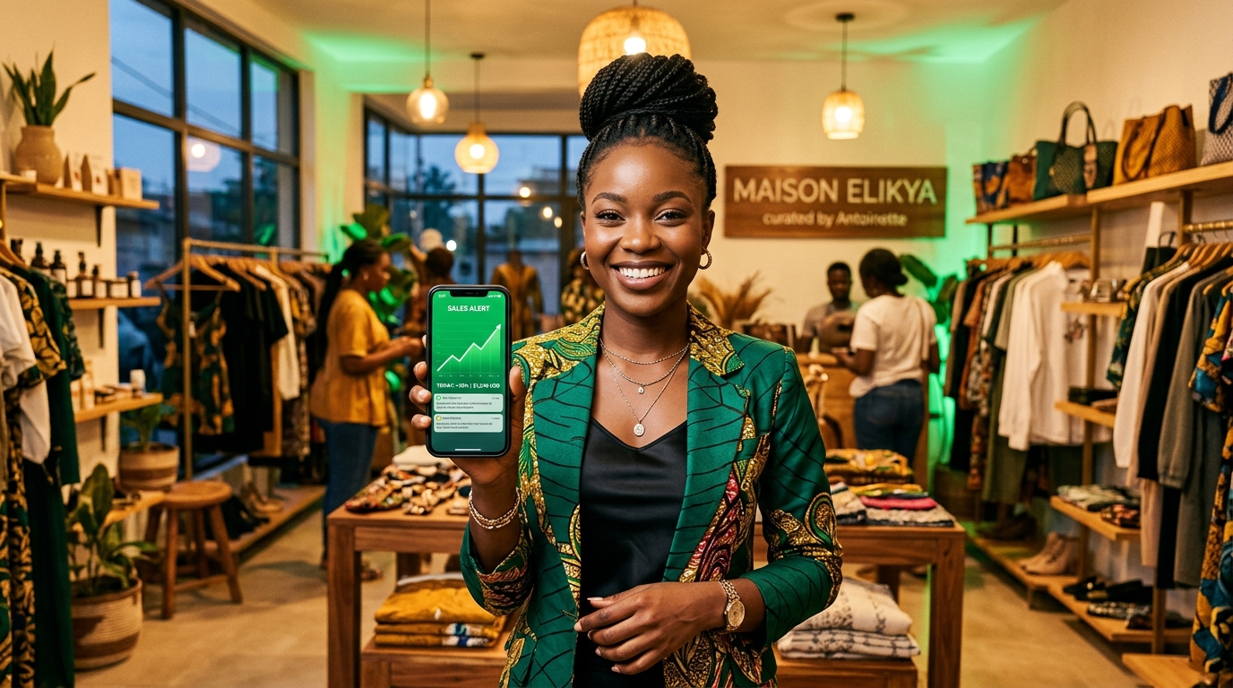 Commerçante à Kinshasa développant ses ventes avec Ujumbe